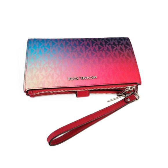 Michael Kors Jet Set Travel Large Double Zip Wristlet Clutch MK Dark Raspberry - Picture 6 of 7